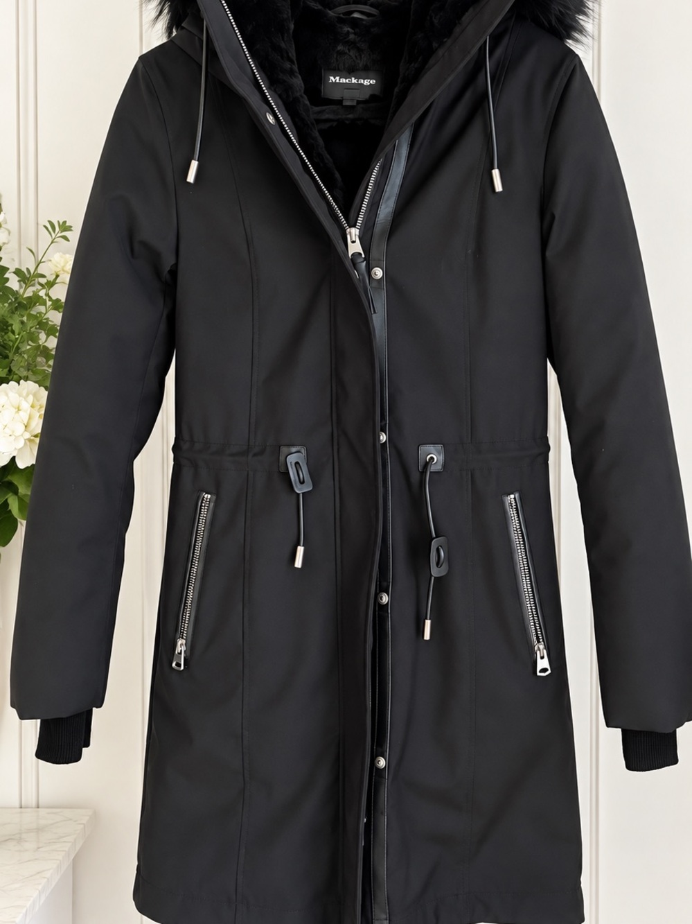Mackage MORITZ XS Black Down Parka Genuine Fox & Rabbit Fur